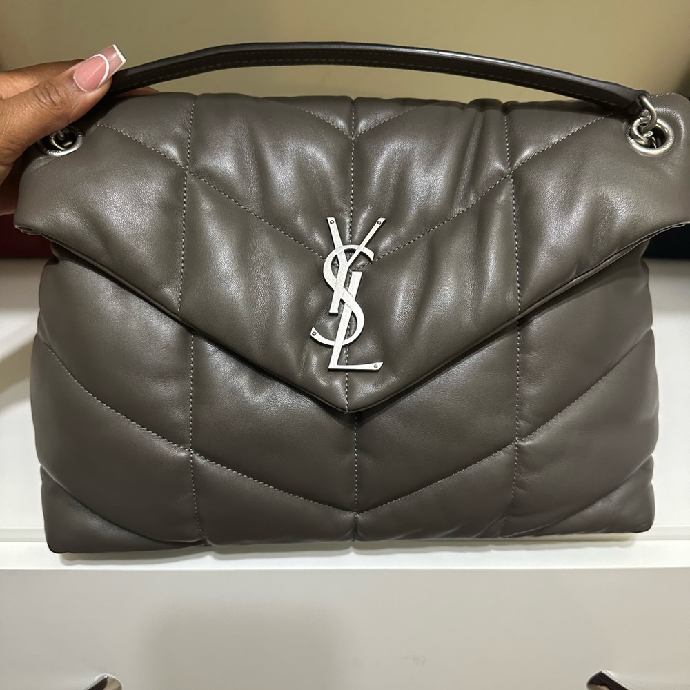 Saint Laurent Quilted Leather Envelope Bag in Concrete